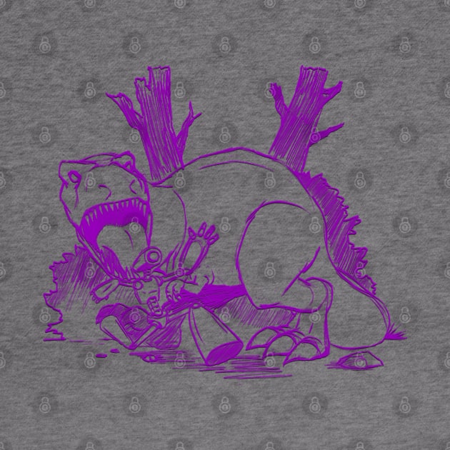 Dinosaur and Robots- Purple Line Art Version by sketchbooksage